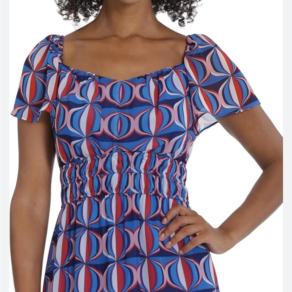NWT Maggy London Womens Sz 10 Smocked Waist Peasant Midi Dress - Picture 5 of 8